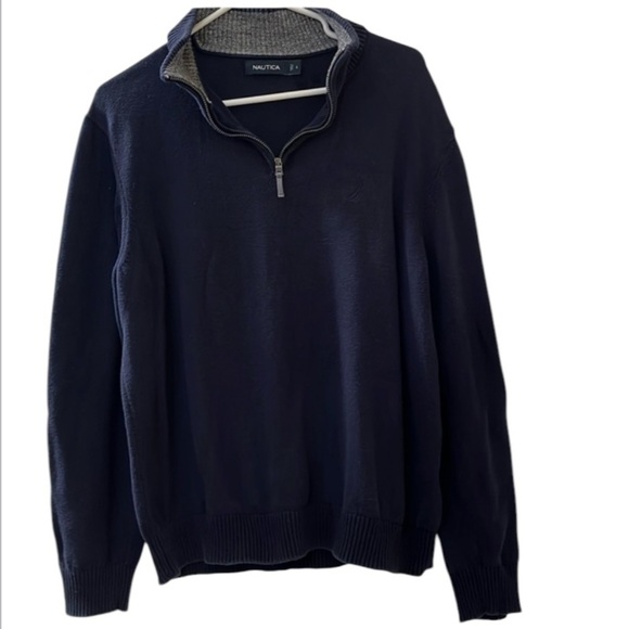 Nautica Men’s Navy/Gray 1/4 Zip Pullover Sweater Size L - Picture 1 of 12